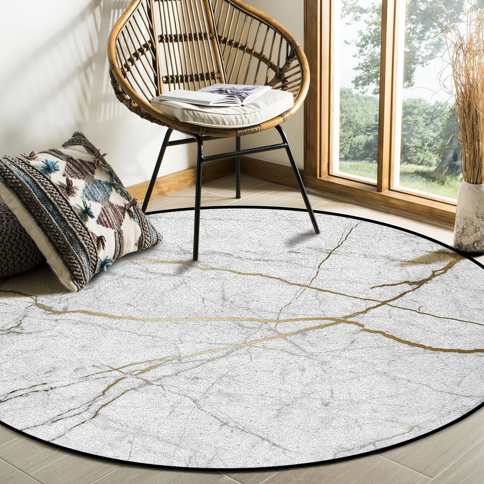 Oligomeric Marble Texture Home Decor Area Rugs Round Kids Carpet Room Floor Mat 