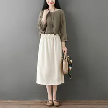 Женская длинная юбка из хлопка и льна, Повседневная Свободная летняя юбка с разрезом, приталенная юбка до середины икры для леди# G3