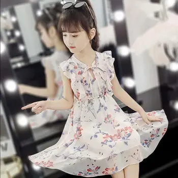 

Girls 2020 Summer New Korean Version 2 Children's Clothing European and American Wind Chiffon 3 Children Summer 5 Dress