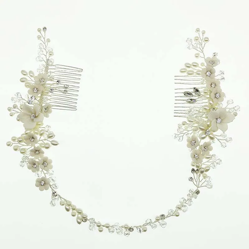 

Floralbride Handmade Wired Rhinestones Crystal Simulated Pearls Flower Wedding Tiara Headband Bridal Hair Vine Hair Accessories