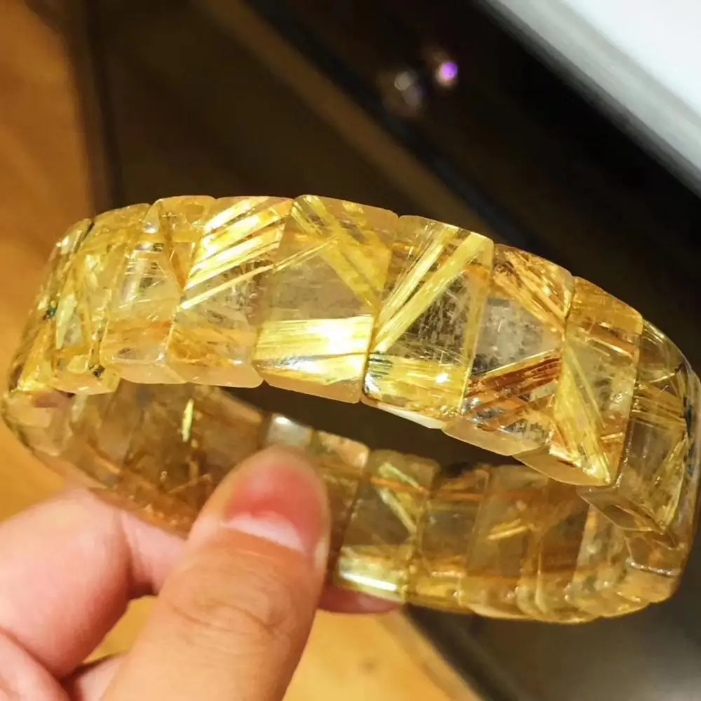 

Natural Titanium Gold Rutilated Quartz Bracelet Crystal Rectangle Beads Bracelet 18x10mm Bangle Brazil Drop Shipping AAAAA