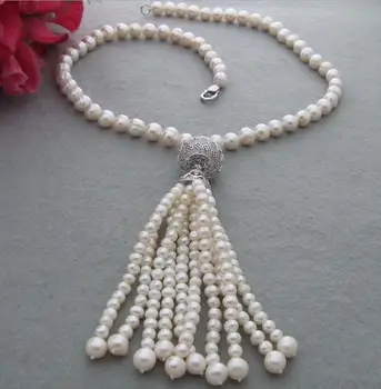 

Jewelry Free Shipping 23'' Natural 10mm Pearl&CZ Pendant Necklace