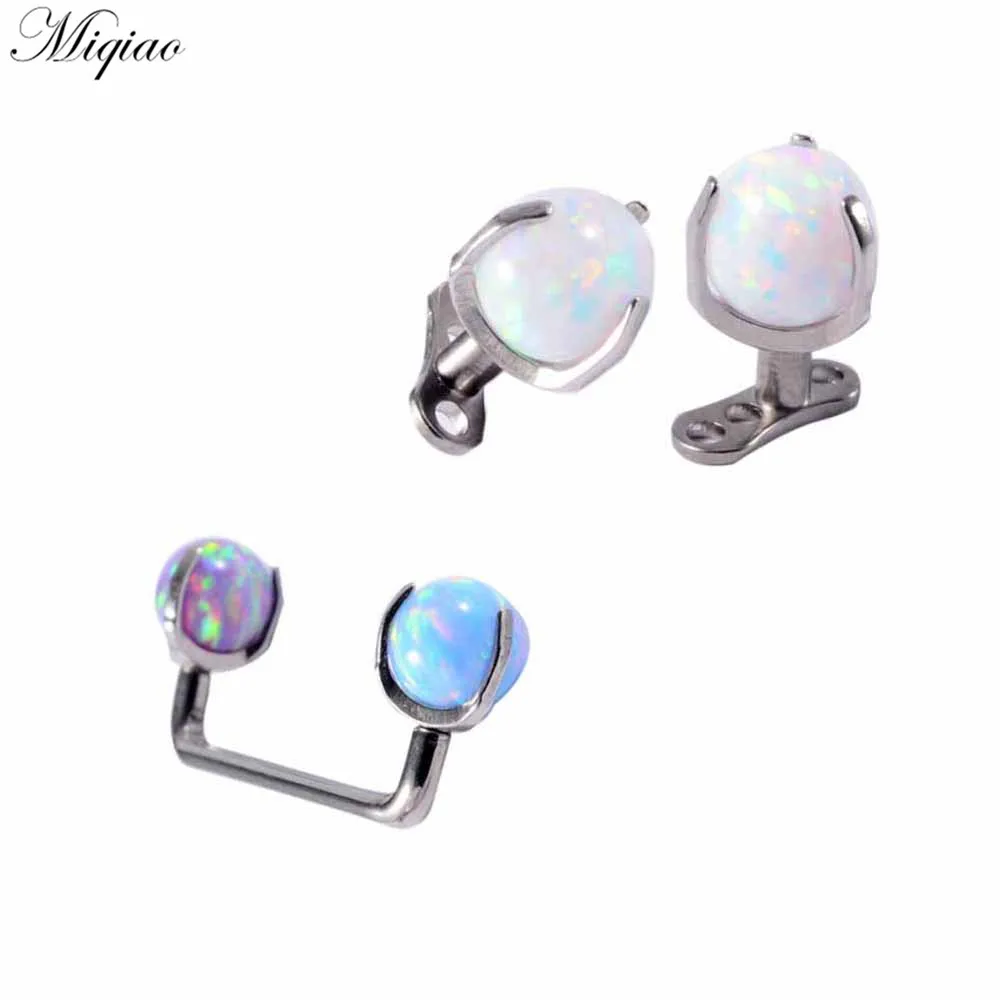 Miqiao 5pcs Trendy Exquisite Stainless Steel Opal Ball Inner Tongue Nail Human Body Piercing Jewelry