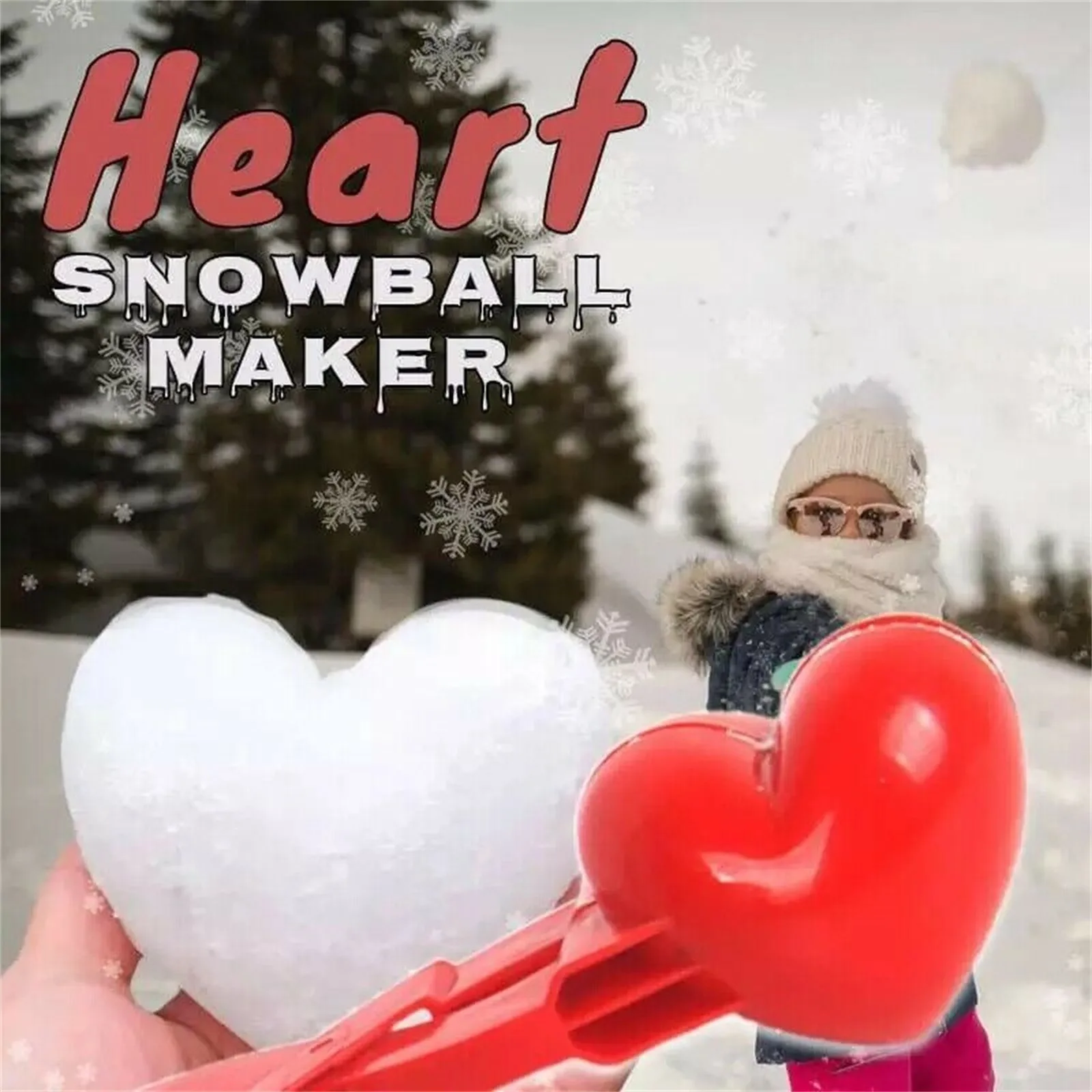 Clip en forma de corazón para fabricante de bolas de nieve para niños, molde de bola de arena para invierno, abrazadera de plástico, juguete para niños, fabricante de bolas de nieve