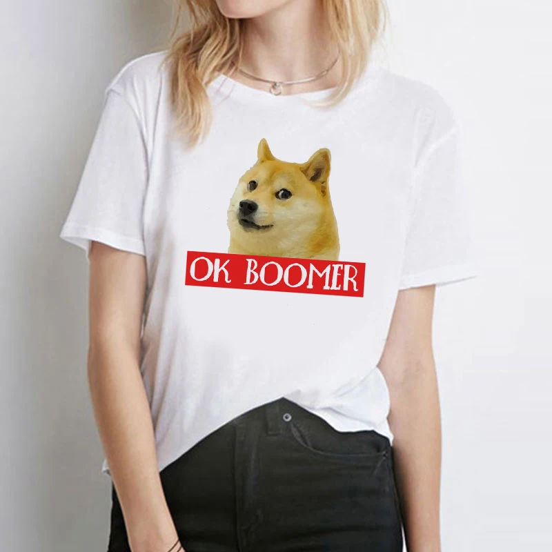 Showtly OK Boomer Шиба-ину женская футболка с принтом крутая модная коротким рукавом и