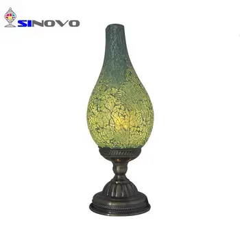 

Turkey lantern style geometric night stand green mosaic glass table lamp
