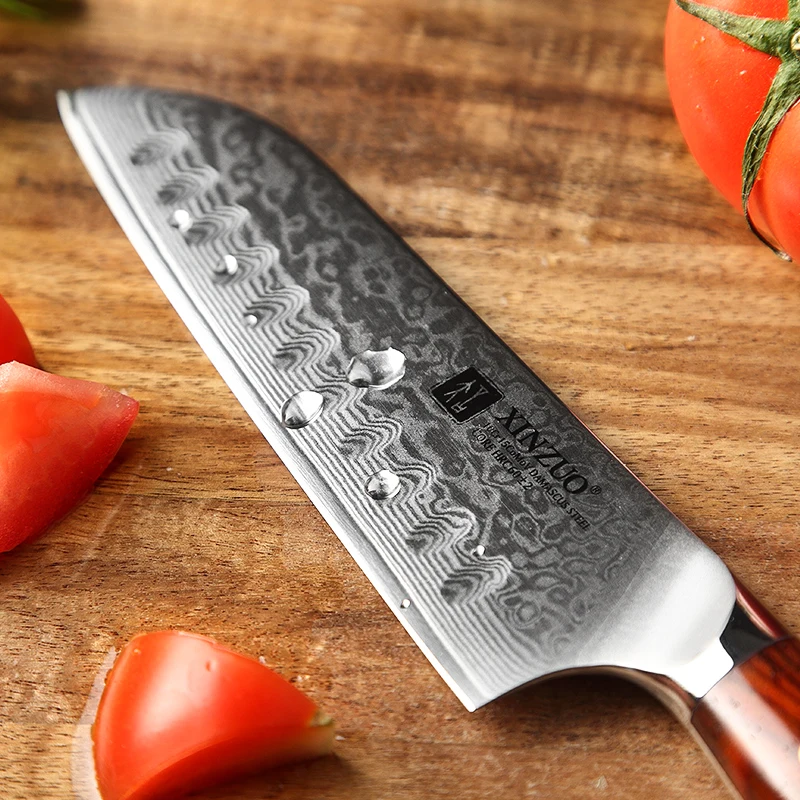 XINZUO 5 дюймов нож Santoku Ножи с высоким содержанием углерода из дамасской стали Сталь лезвие Кухня ножи Razor Sharp шеф-повара Ножи Кухня инструмент палисандр ручки