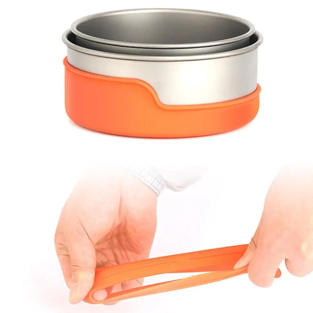 BREEZEY Outdoor Titanium Bowl Camping Bowl Pan Pot Silicone Insulation Bowl Outdoor Camping Tableware Picnic Water Cup