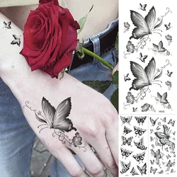Dark Butterfly Old School Waterproof Temporary Tattoo Sticker Rose Flower Flash Tatoo Girl Woman Wrist Thigh Fake Tatto Body Art