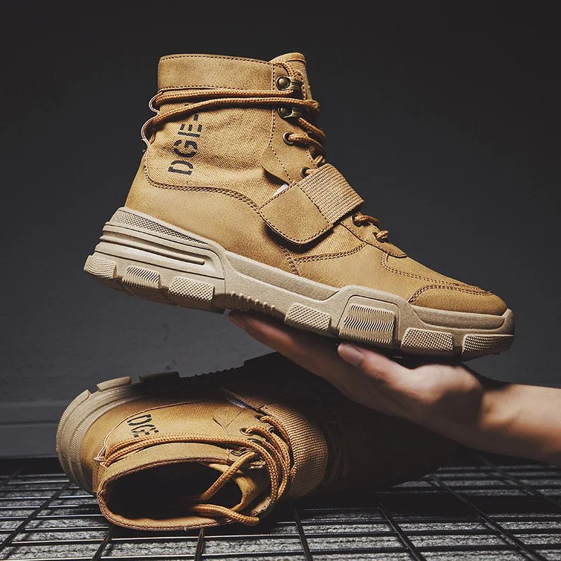 

Merkmak British Style High Top Cool Men Boots Autumn Lace-up Working Ankle Boot High Quality Men Desert Shoes Big Size 44 Flats