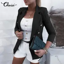

Celmia Women Suit Collar Outwear Liningless Long Sleeve Double Breasted OL Blazer Casual 2021 Autumn Elegant Coats Suit Jackets