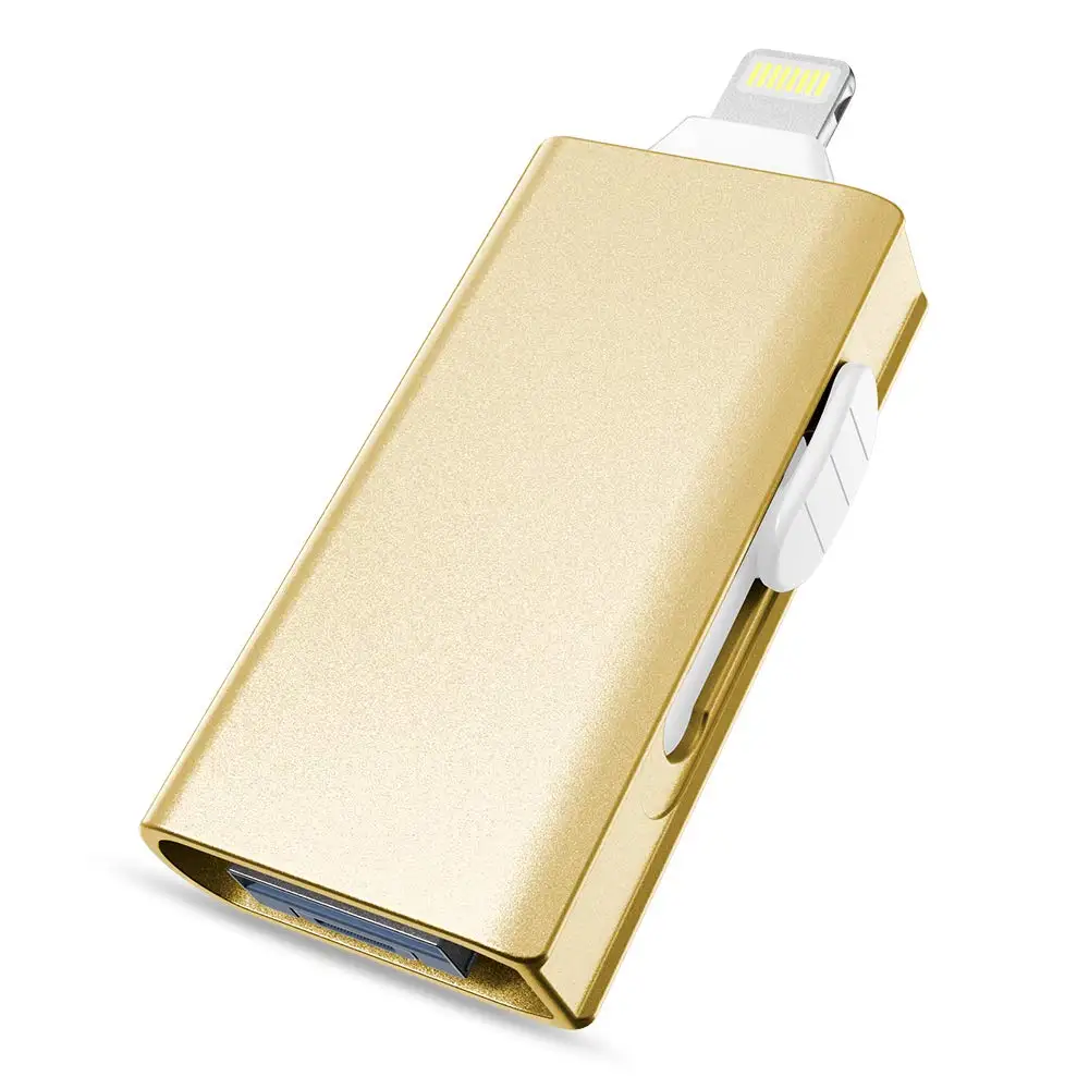 Флеш-накопитель OTG USB, карта памяти Lightning, 16 ГБ, 32 ГБ, 64 ГБ, 128 ГБ, 256 ГБ, флеш-накопитель для iPhone/iPad/Android/PC, для iOS, флешка 3,0 - Цвет: Золотой
