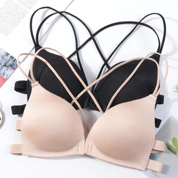 

Women's Seamless Gather Push up Bras Front Closure Cross Adjustable Strap Wirefree Underwear Women's Bra Female Underwear