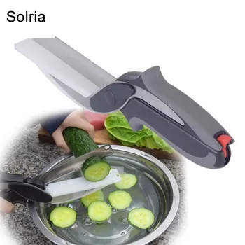 

Stainless Steel Kitchen Scissors 2 in 1 Cutting Board Chopper Clever Fruit Vegetable Multifunctional Cutter Drop shipping