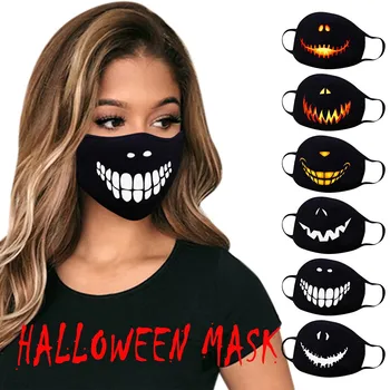 

1PC Adults Washable Halloween Funny Expression Prints Mask Face Cover Reusable Mask Cloth Mouth Caps Breathable Face Mask Washa