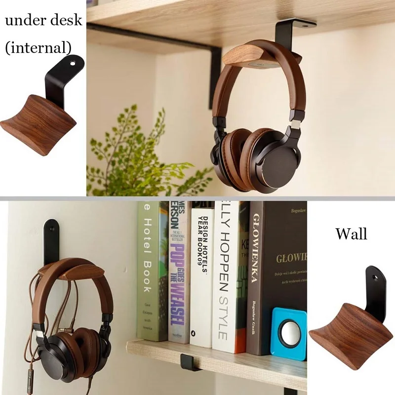Universal Headphone Stand Headset Holder Hanger Wall mounted Wood Headphone Hook Metal Display Rack Earphone Accessories 1PC