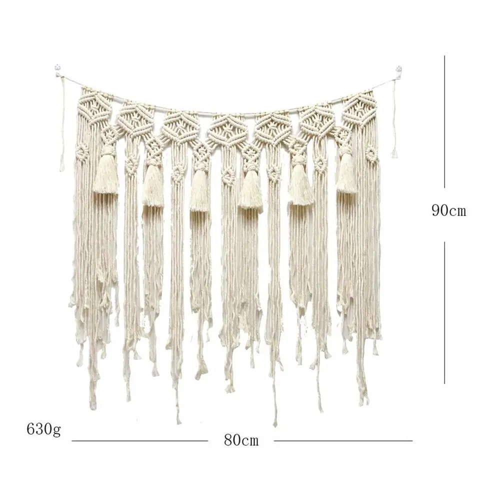 Tapiz De Pared De Macramé Grande Bohemio - 40x195 Cm, Algodón, Con Borlas, Decoración Hogar