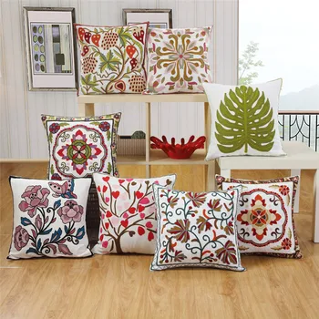 

Floral Embroidery Cotton Cushion Cover Tree Leaf Decorative Cushions for Sofa Throw Pillows 45x45 Pillowcases Home Decor