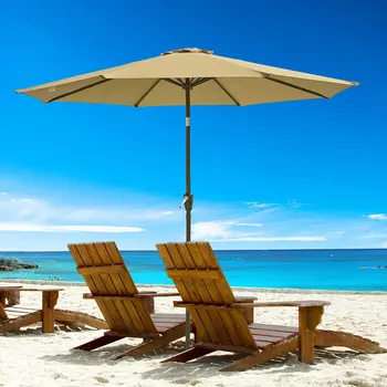 

YeStarry 10ft Outdoor Patio Umbrella 8 Rib Market Umbrella UV50+ Fade Resistant with Crank and Tilt Tan Olefin