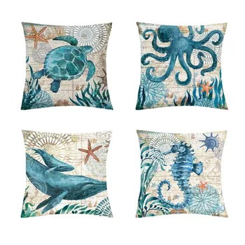 

Turtle Printing Cushion Cover Sea Style Octopus Polyester Decorative Pillow Case Sofa Cushion Cover Sea Pillowcases Home Decor