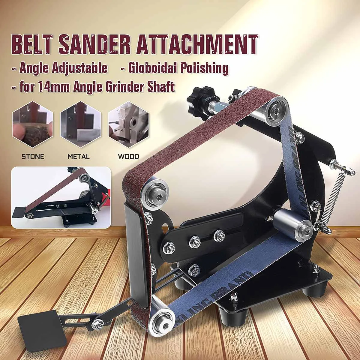 

Metal Wood Sanding Belt Electric Angle Adjustable Grinder Belt Sander 14MM Adapter for Grinder Metal Polishing Woodworking Tools