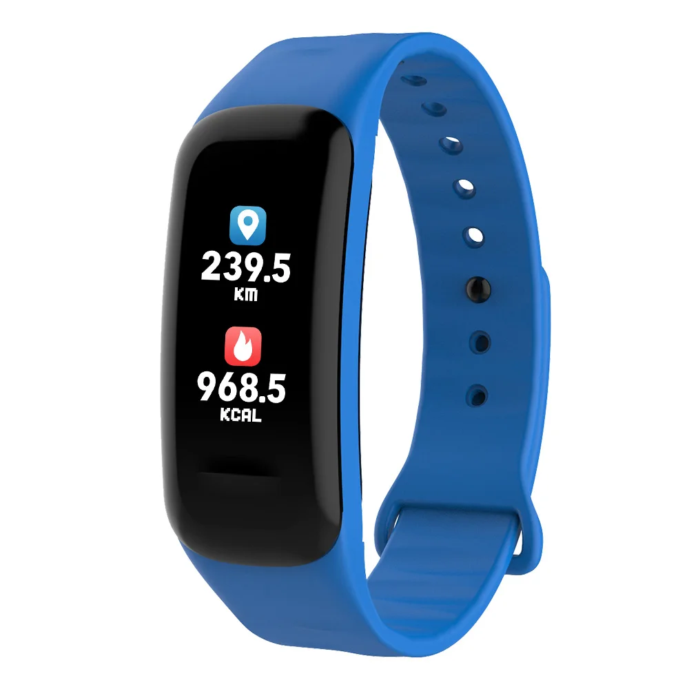Цветной экран C1S Водонепроницаемый Смарт Браслет монитор сердечного ритма фитнес-трекер здоровья Bluetooth Смарт-часы для спорта PK MI Band4 - Цвет: Синий