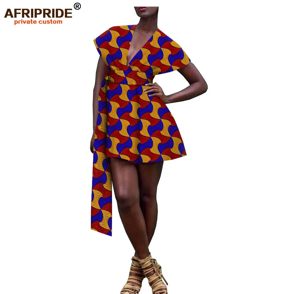 Afripride, Африканское Платье с принтом, сексуальное мини-платье es для женщин, сделанное на заказ, мини-платье с глубоким v-образным вырезом,, с поясом, Анкара, хлопок, A1925057 - Цвет: 543J