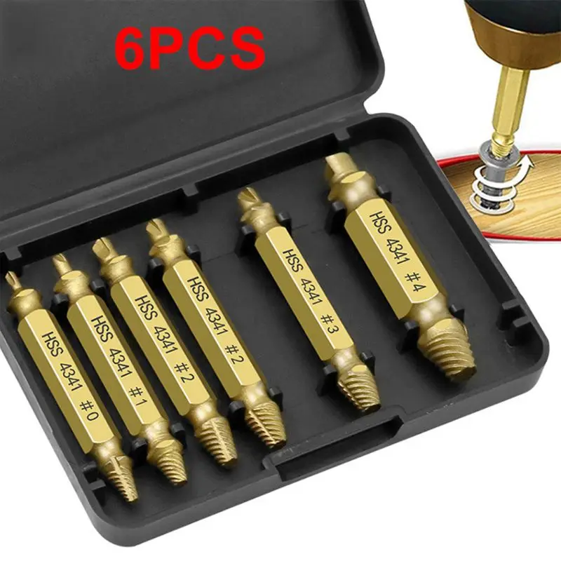 6Pcs Damaged Screw Extractor Speed Out Drill Bits Broken Bolt Remover Tool Set 