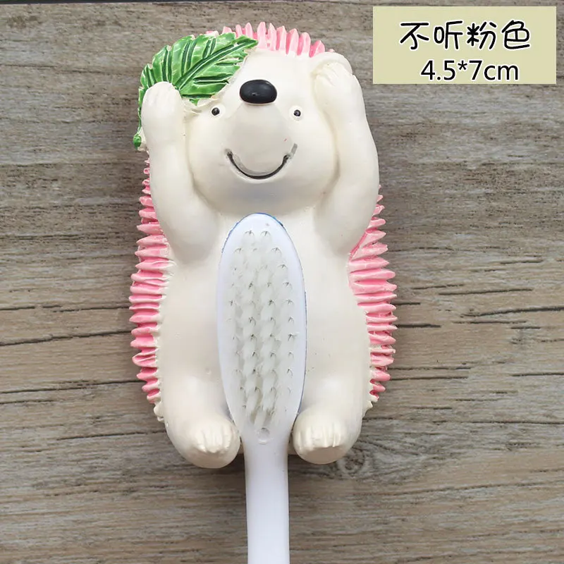 Cartoon Hedgehog Toothbrush Holder Rack Resin Animal Shape Wall Mount Bathroom Toothbrush Stand Organize Storage Hook - Цвет: no listen pink