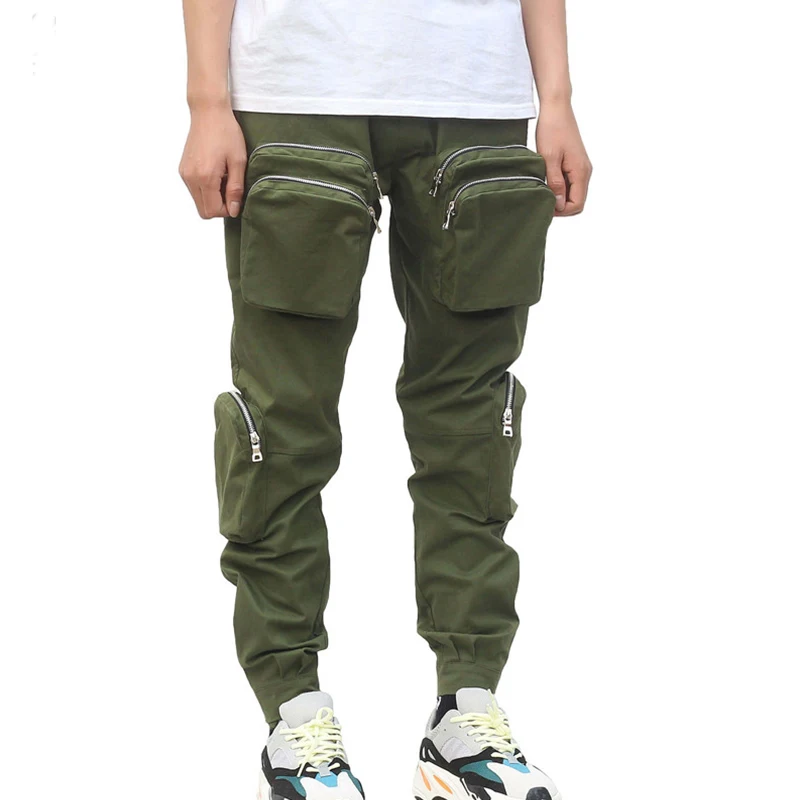 army green Бренд новые брюки карго мужские карманы Твердые молнии джоггеры Homme повседневные спортивные брюки мужские модные брюки - Цвет: army green