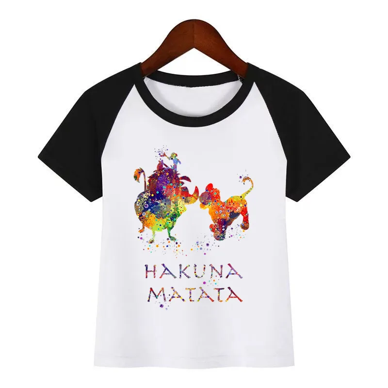 HAKUNA MATATA/футболка с принтом животных для мальчиков и девочек; детская забавная футболка с рисунком короля льва; детские летние топы с короткими рукавами; одежда для малышей