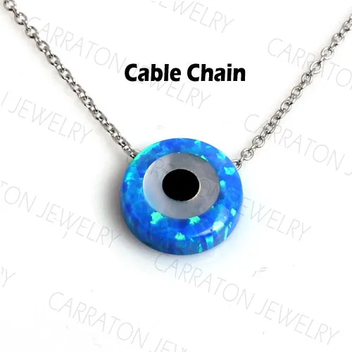 Cable Chain Synthetic Opal Hamsa Evil Eye Genuine 925 Sterling Silver Lucky Charm Pendant Necklace - Окраска металла: Cable Chain