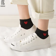 Manoswe Comfortable Heart Shape Woman White Short Socks Casual Breathable Girl Cotton Boat Socks Female Ankle Colorful 4 Pairs