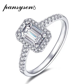 

PANSYSEN Emerald cut 925 Sterling Silver Created Moissanite Ring Wedding Engagement Gemstone Rings For Women Wholesale jewelry