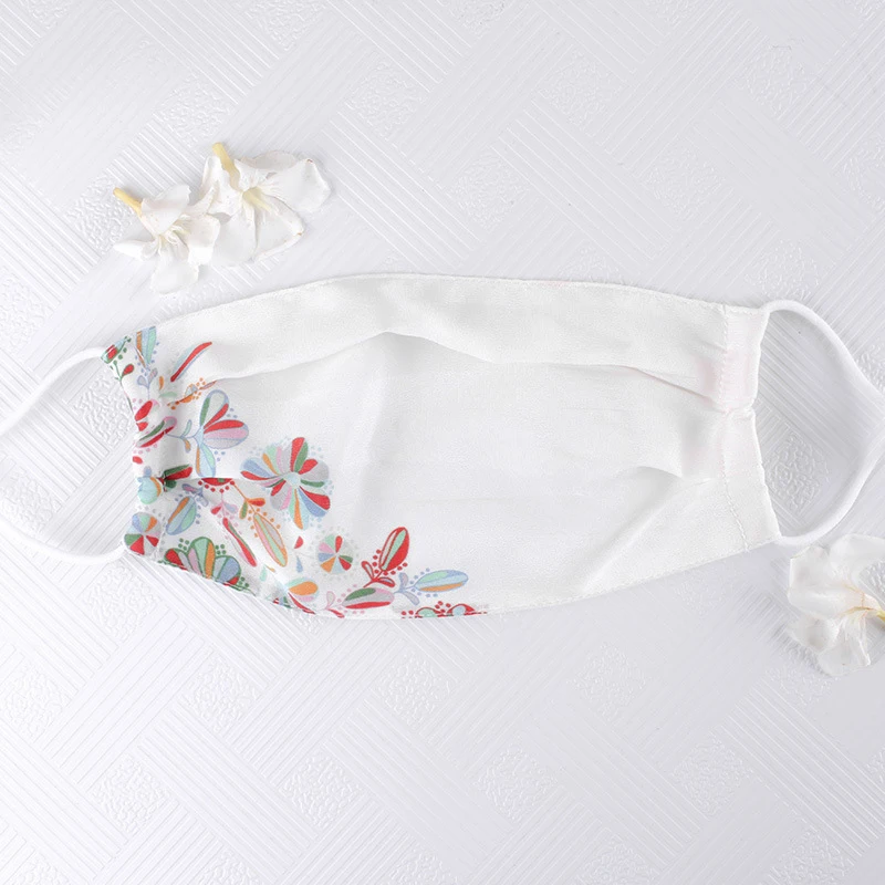 Summer Thin Silk Face Mask Breathable Soft Dual Layer Windproof Sunscreen Mouth Mask Solid /Floral Printed Resuable Women Masks