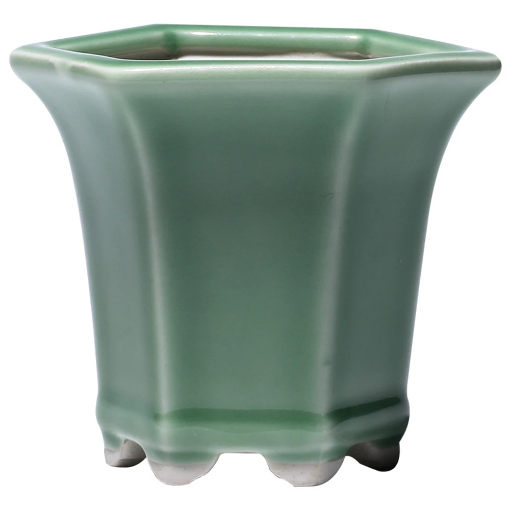 Celadon/Ijs Crack Geglazuurd Hexagon Mame Bonsai Pot Met Outlet Aan De Bloempot Balkon Vierkante Potten Bloem bonsai Kom|Bloempotten & Bloembakken| - AliExpress