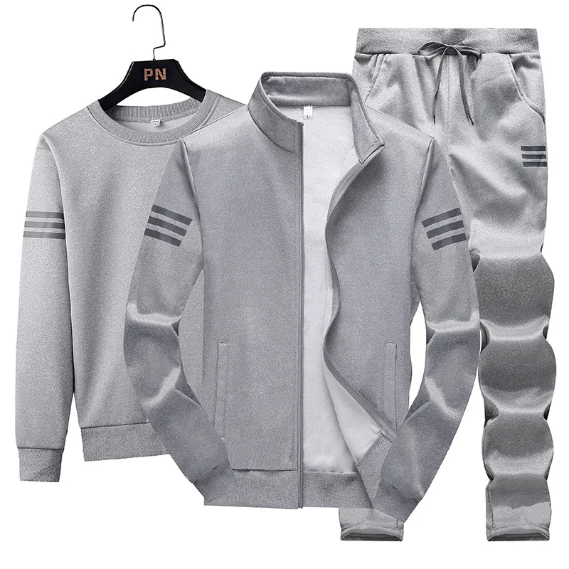 

Sports Set Men's Spring And Autumn Three-piece Set Running Casual Men'S Wear Stand Collar Hoodie Trousers MEN'S Sportswear