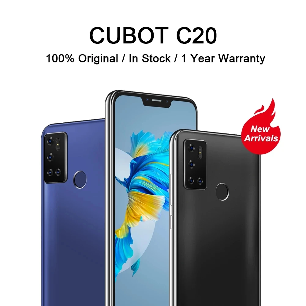 Cubot-teléfono inteligente C20, Smartphone con pantalla de 6,18 pulgadas, octa-core, 4GB + 64GB, cámara trasera de 12MP, NFC, reconocimiento de huella dactilar, identificación facial, desbloqueo