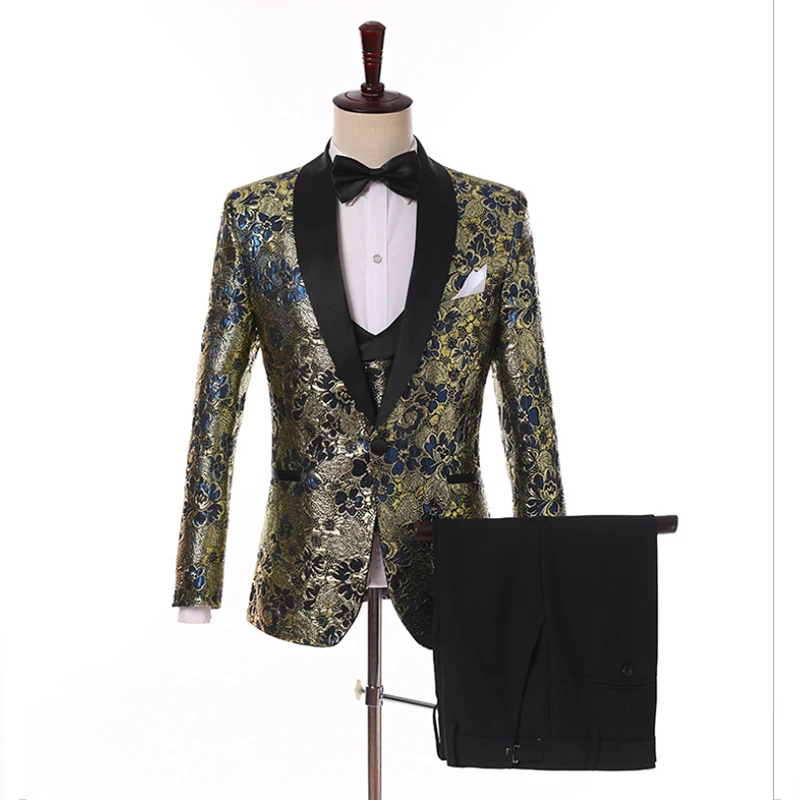 

Euro size Elegant Men's suit Slim Suit Wedding 3 pcs Set Fashion Printing Single-breasted Custom Groom Dress Tuxedo Party