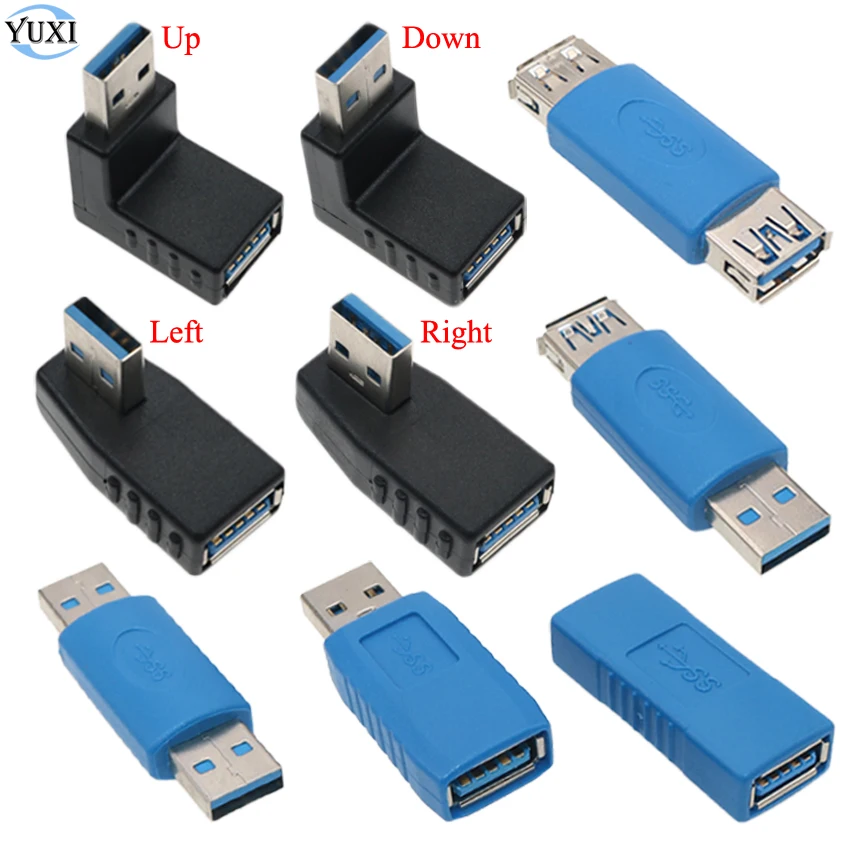 YuXi 90/180 Degree Left Right Angled USB 3.0 A Male To Female Adapter Connector For Laptop PC Computer Adapter Plug rj45 male to female elbow network cable adapter 90 degree angled adaptor for computer notebook