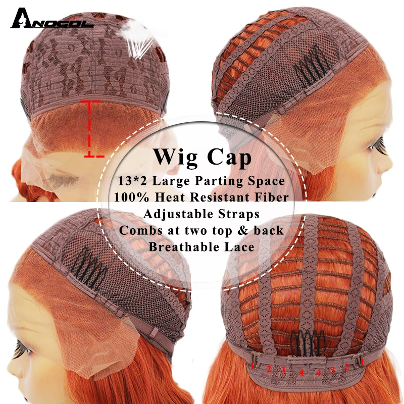 ANOGOL Orange Synthetic Lace Front Wigs Natural Long Silky Straight Red Wig High Temperature Fiber For White Women
