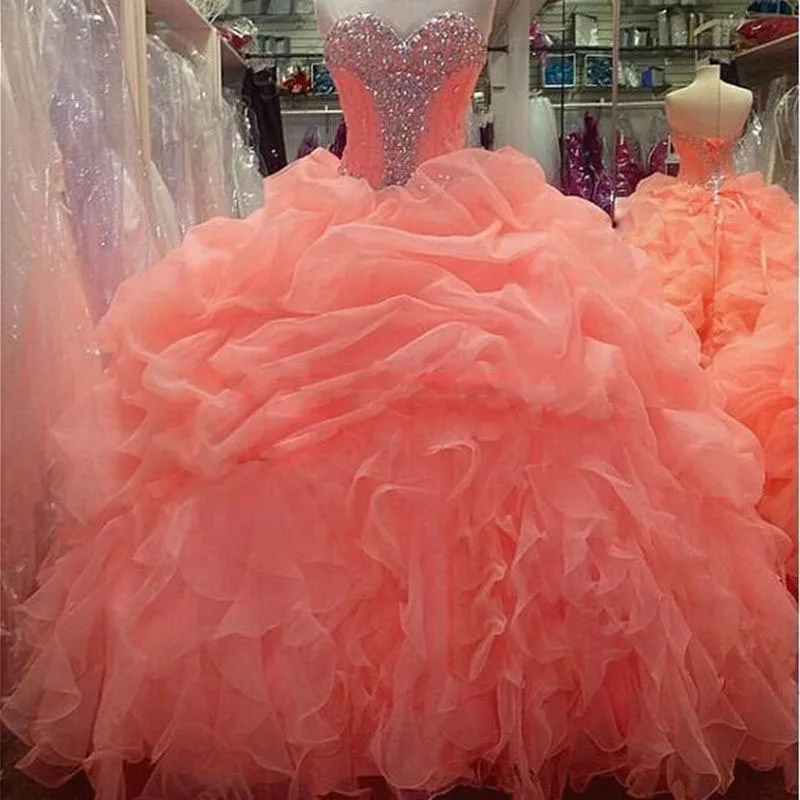 

2018 Quinceanera gown Vestido Abiyeler Debutante Ball Gowns Sexy Sweetheart Crystals Organza Beading mother of the bride dresses