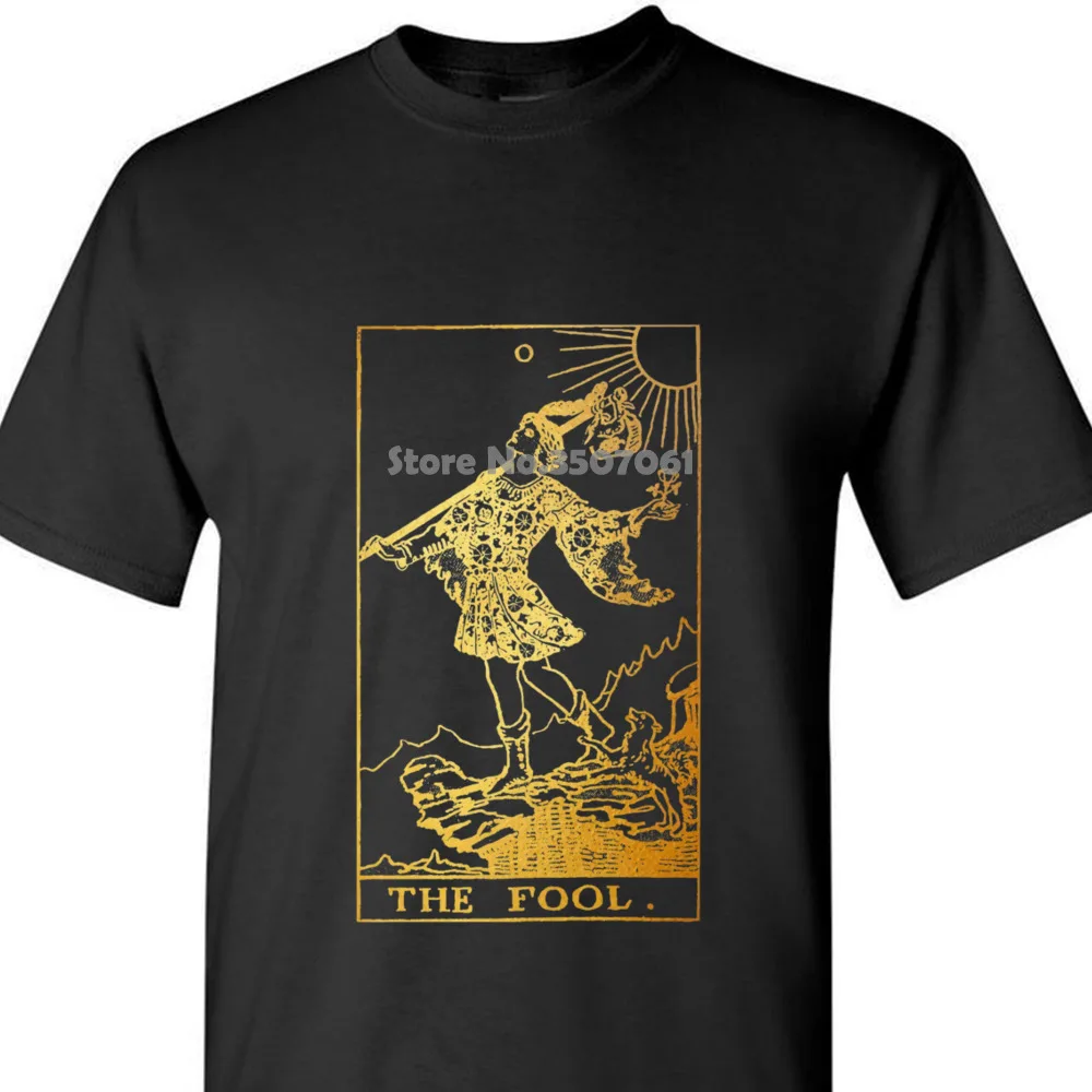 

The Fool Tarot Card T-shirt Gold Design Tee Shirt Hipster Harajuku Brand Clothing T-shirt coat clothes tops