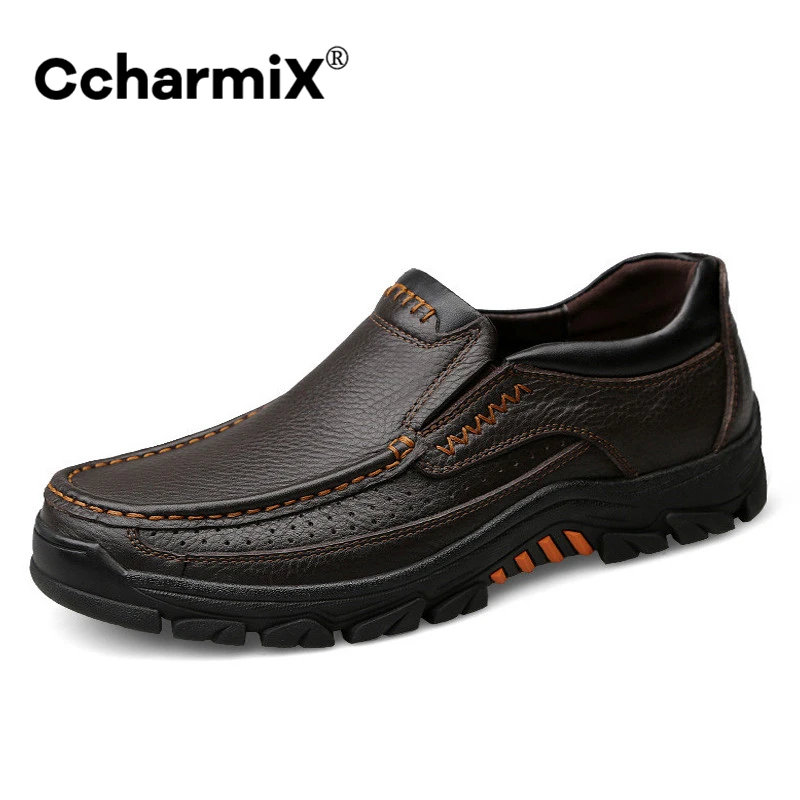 

CcharmiX Genuine Leather Men Loafers Shoes Plus Size 47 Men Flats Autumn Fashion Mens Shoes Dad Outdoor Rubber Casual Shoes Male