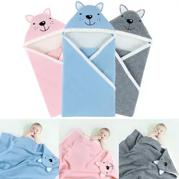 

0-12 months Cotton soft Newborn Baby Warm Hooded Multifunction Cartoon Knitt Swaddle Hooded Blankets Wrap Sleeping Bag A40