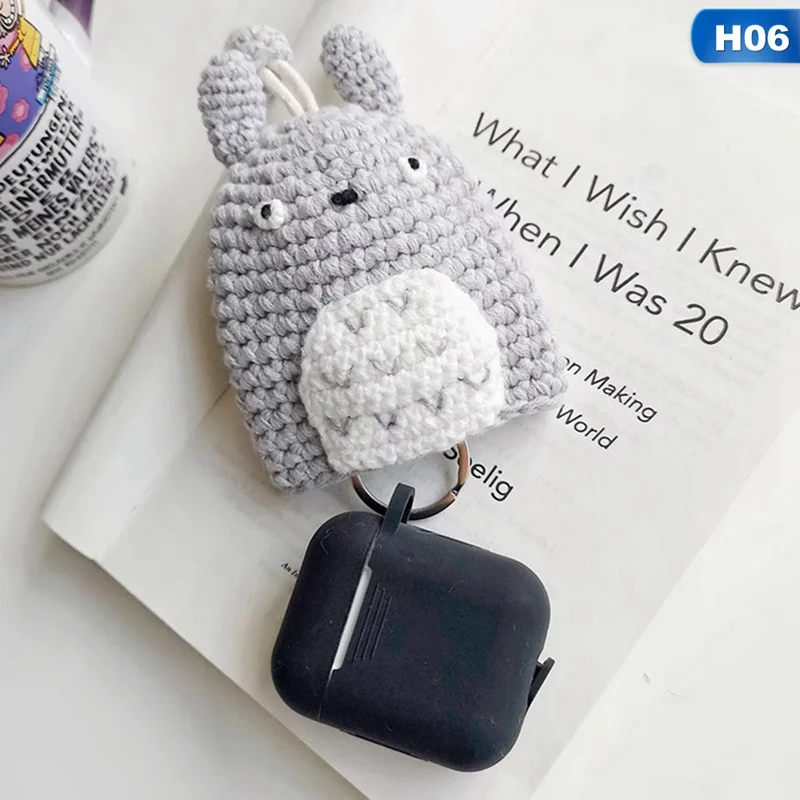 Защитный Трикотажный чехол для Airpods ручной работы с милым мультяшным вязаным шерстяным протектором для Apple air pods антиосенние аксессуары