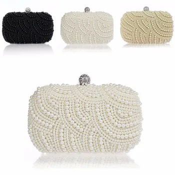 

Luxury Evening Clutch Bag Women Evening Bags Handmade Pearl Beaded Handbag Ladies Wedding Purse Party Rhinestones Pearl Wallet