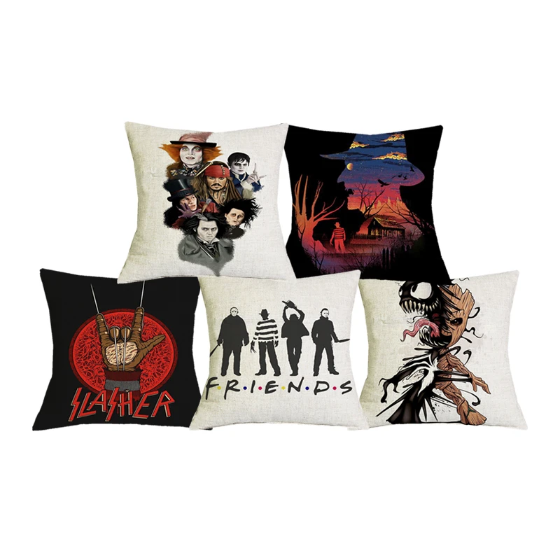 

c01109 Famous Movie Charcters Killers Murders Printed Cushion Cover Linen Square Pillowcase Halloween Home Decoration Pillows