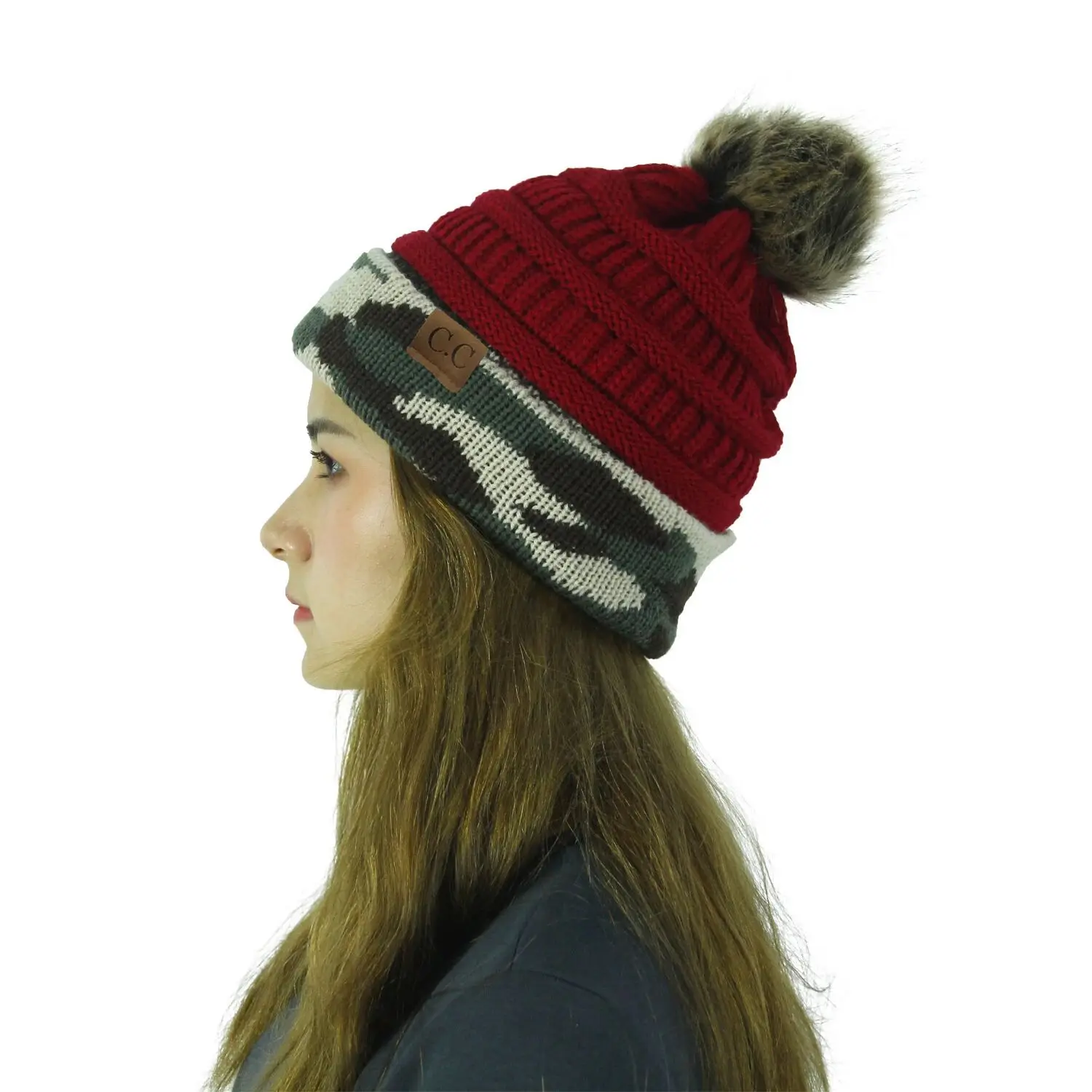 Европейский и американский Камуфляжный мяч вязаная теплая шерстяная шапка и женская осенняя и зимняя шапка