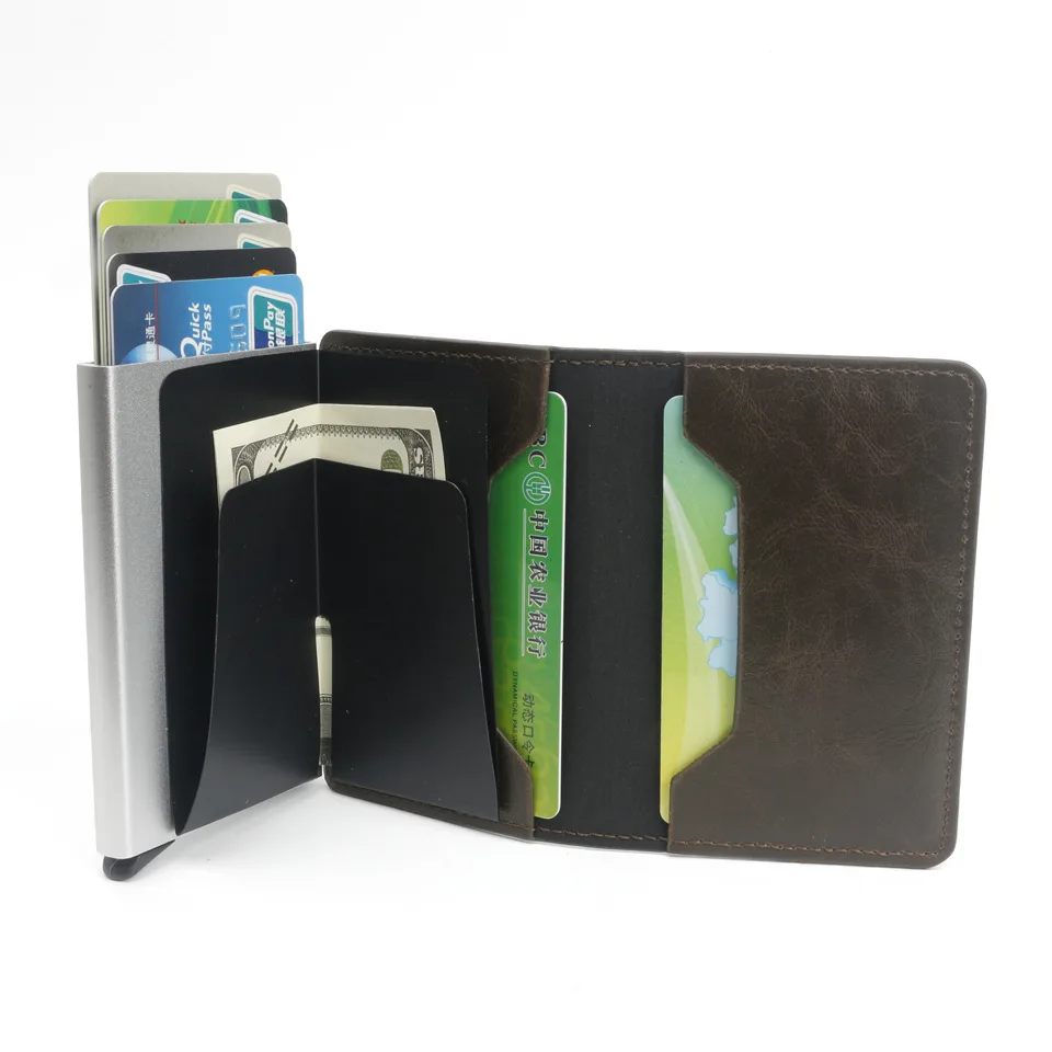 Foreign trade aluminum alloy card box carbon fiber pattern men and women PU automatic RFID credit card Holder AliExpress WISH explosion models